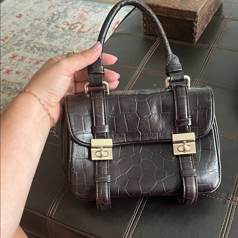 Kenneth Cole Dark Brown Crocodile Mini Bag